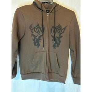Romwe Zip Up Hoodie Small Adult Brown